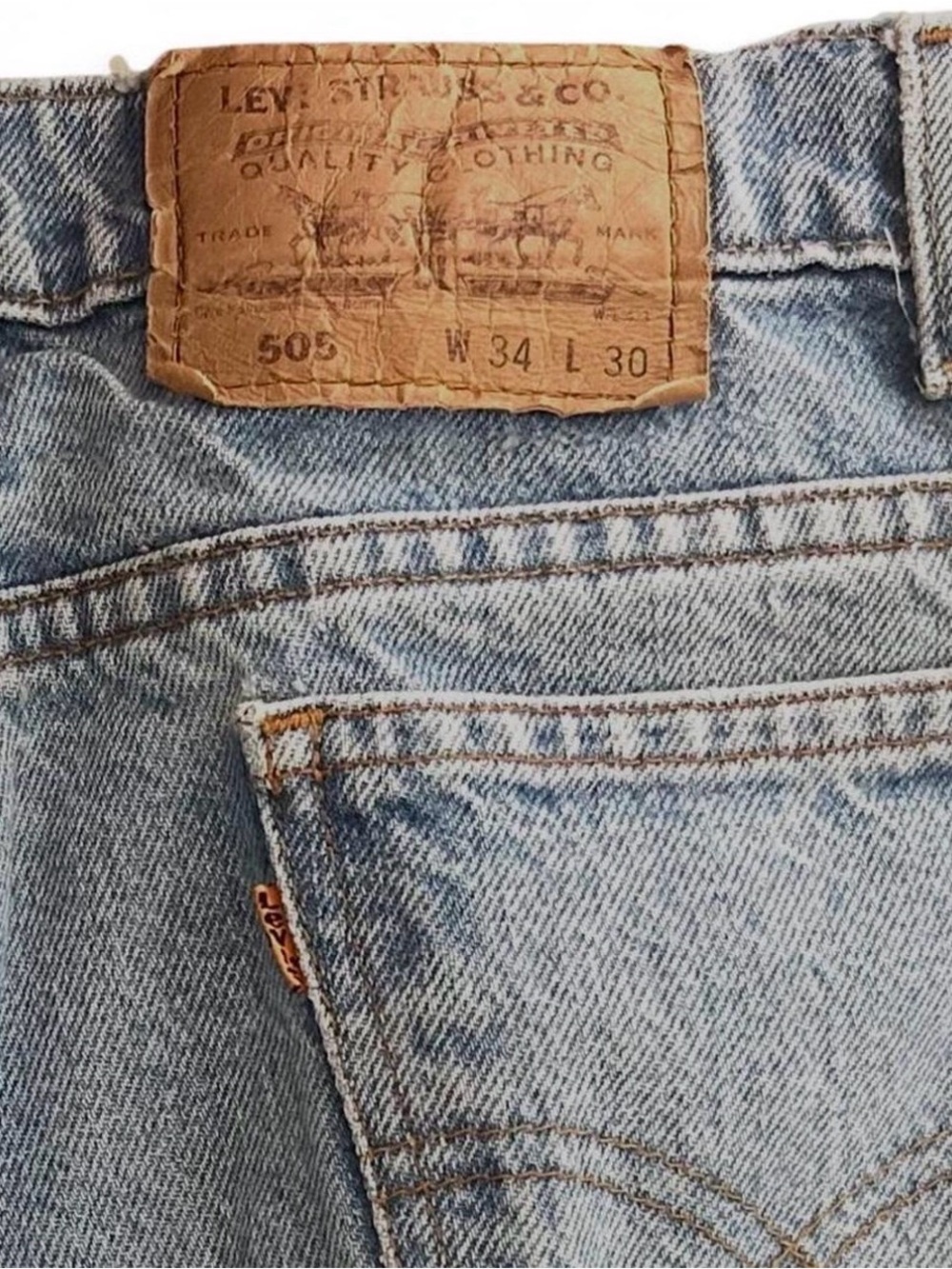 Vintage (1993) orange tab Levi's 505, light blue straight fit denim jeans